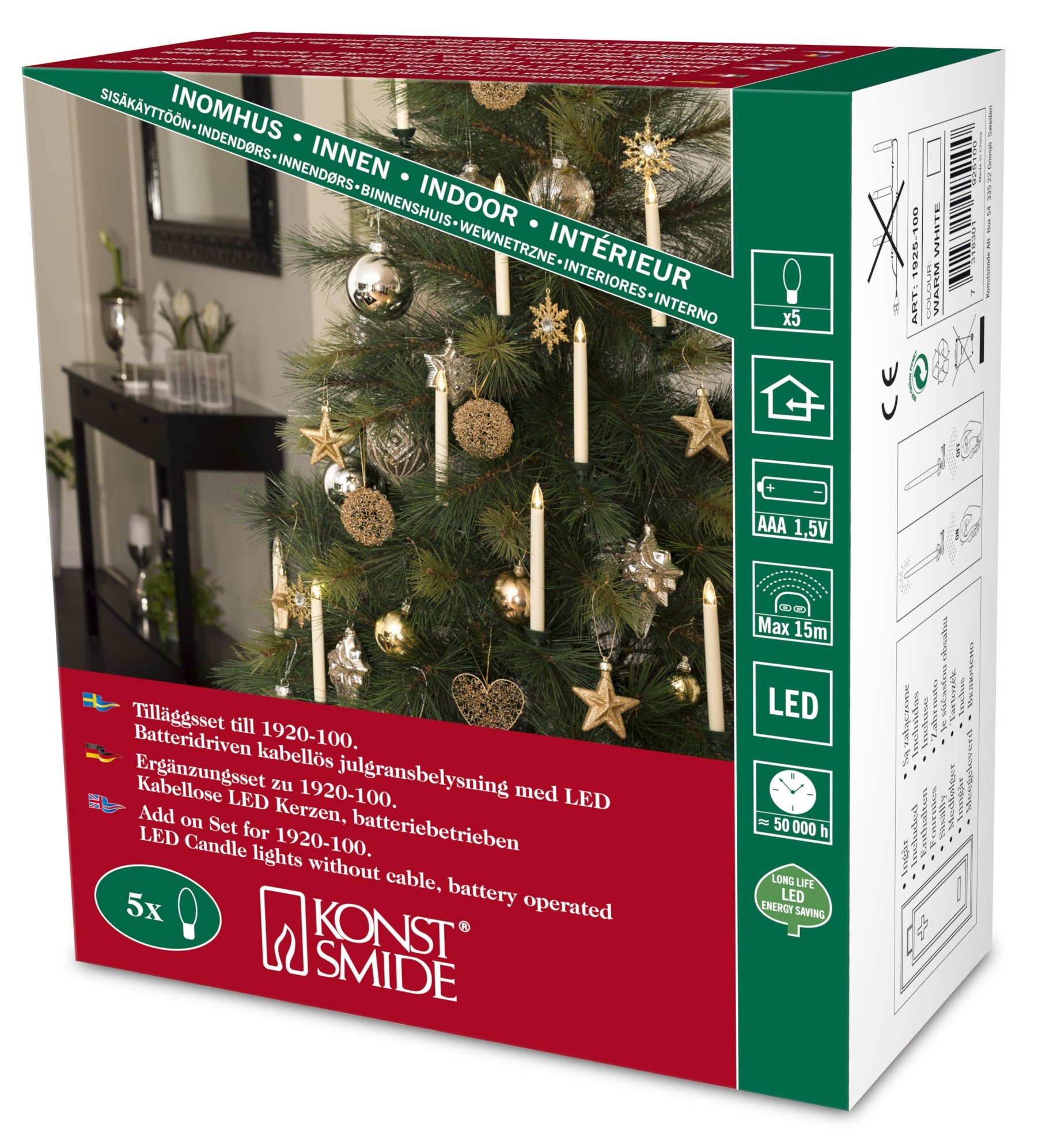 Konstsmide 1925-100 LED Tree Lighting 5 Tree Candles/Supplement for 1920-100/5 Warm White Diodes/Batteries 10 x AAA 1.5V