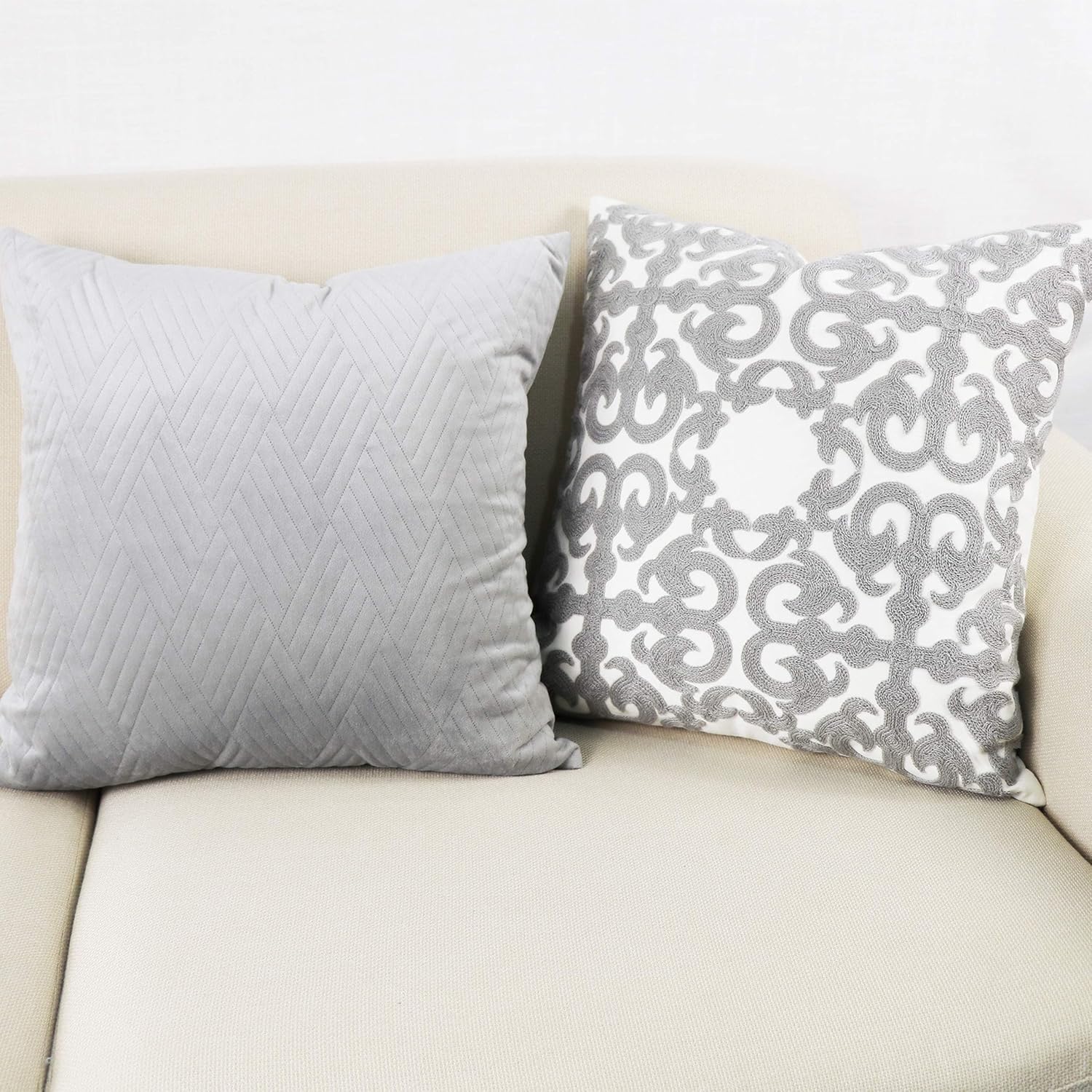 SLOW COW Cotton Embroidery Decorative Throw Pillow Cover Grey Cushion Cover 18x18 Inches, 1PC: Home & Kitchen