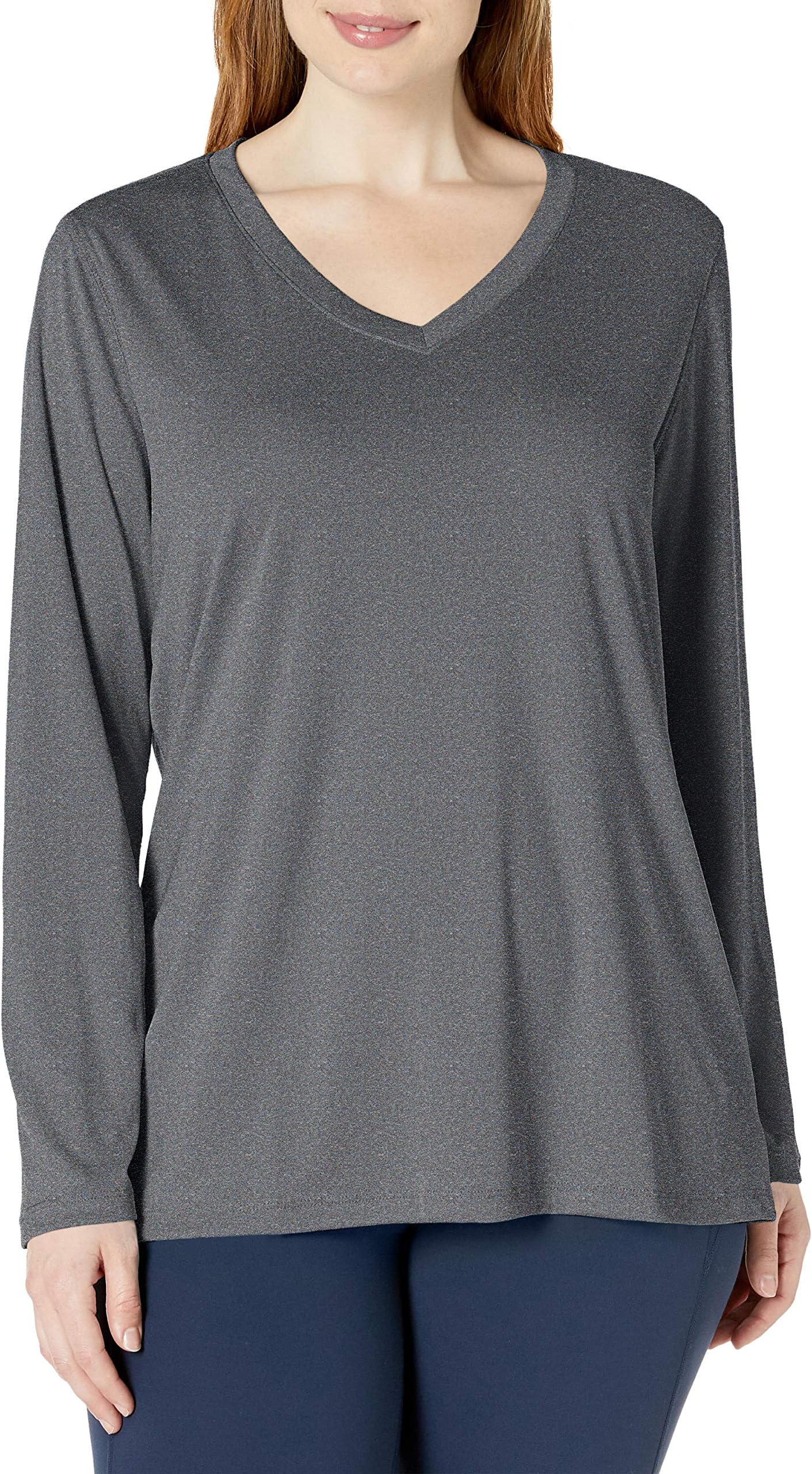 JUST MY SIZE Women's Plus Size Active Cooldri Long Sleeve V-Neck Tee