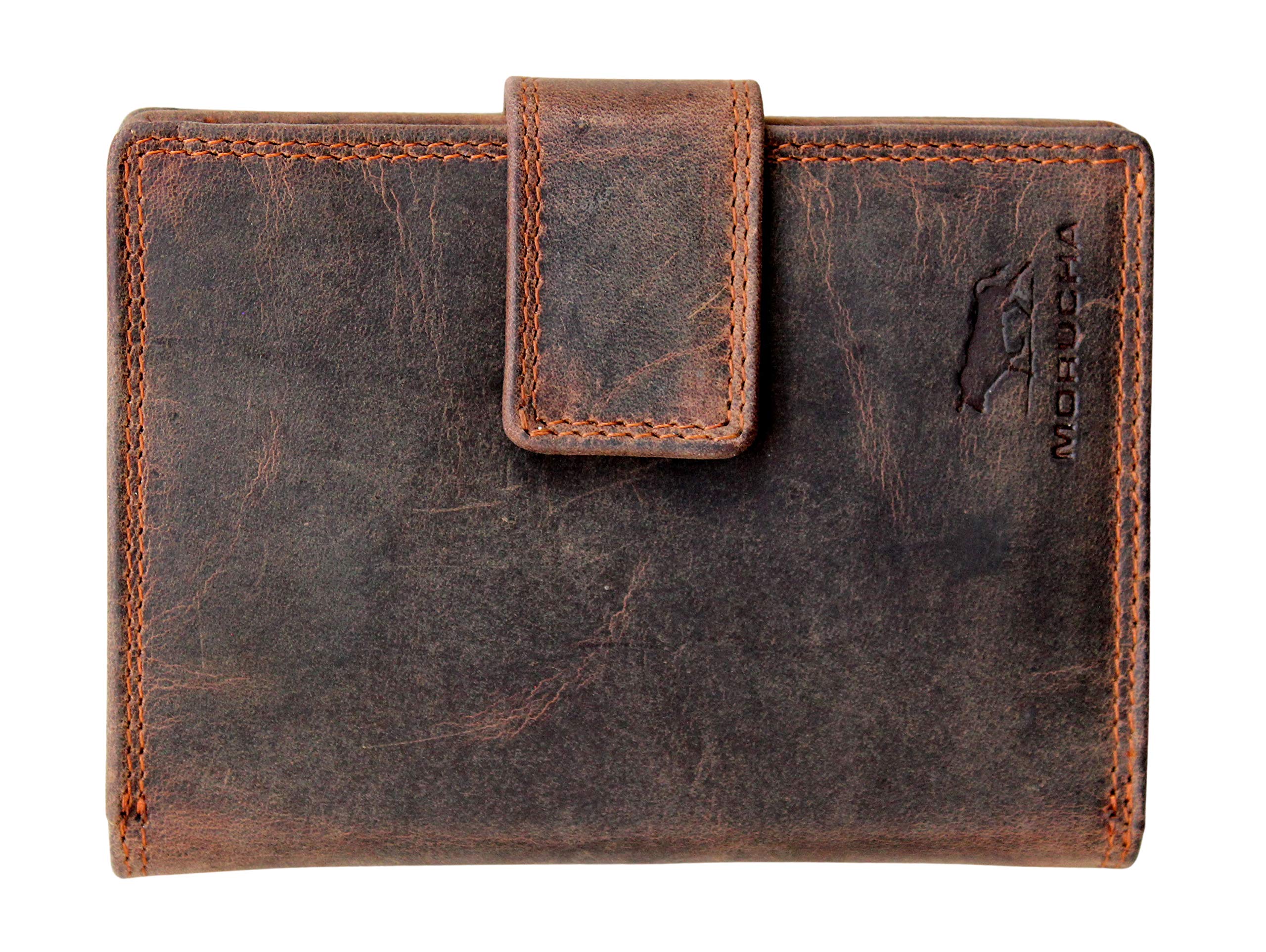 MORUCHA Clutch Wallet for Women Genuine Leather RFID Blocking High Capacity Cardholder Purse M85 (Dark Brown Hunter)