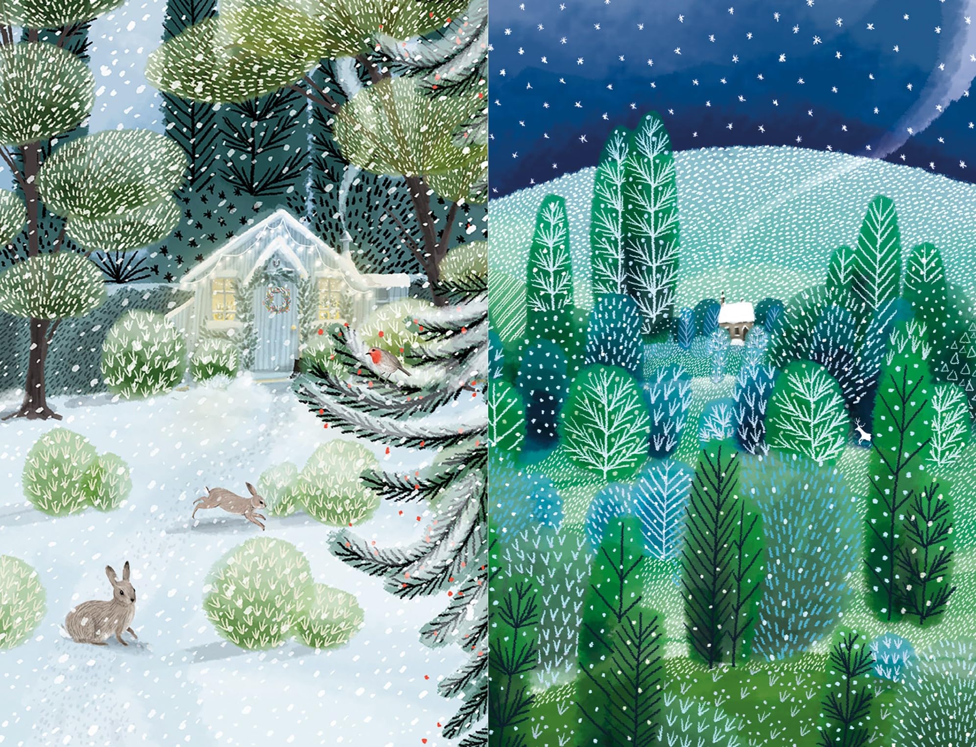 Museums & Galleries Christmas Cards Pack of 20 - First Snow Winter Forest Scenes - 10 Each of 2 Designs - Eco-Friendly & Recyclable