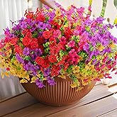 Rowfad 18 Pcs Artificial Flowers for Outdoors UV Resistant Fake Flower Plastic Spring Flowers Faux Silk Plants for Outside Porch Window Easter Patio Home Decor (18, Red, Purple, Yellow, Rose Red)