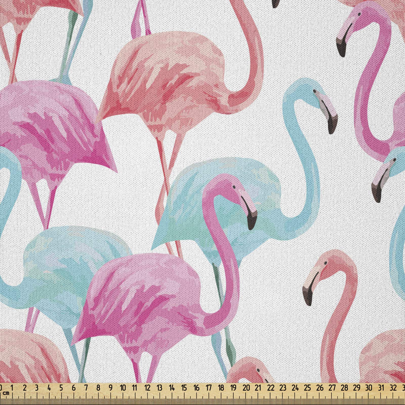 ABAKUHAUS Watercolor Fabric by the Yard, Flamingos in Many Colors Hand Drawn Bird Exotic Animals Illustration, Microfiber Fabric for Arts and Crafts Textiles Decor, 1M, Baby Blue Salmon Pink