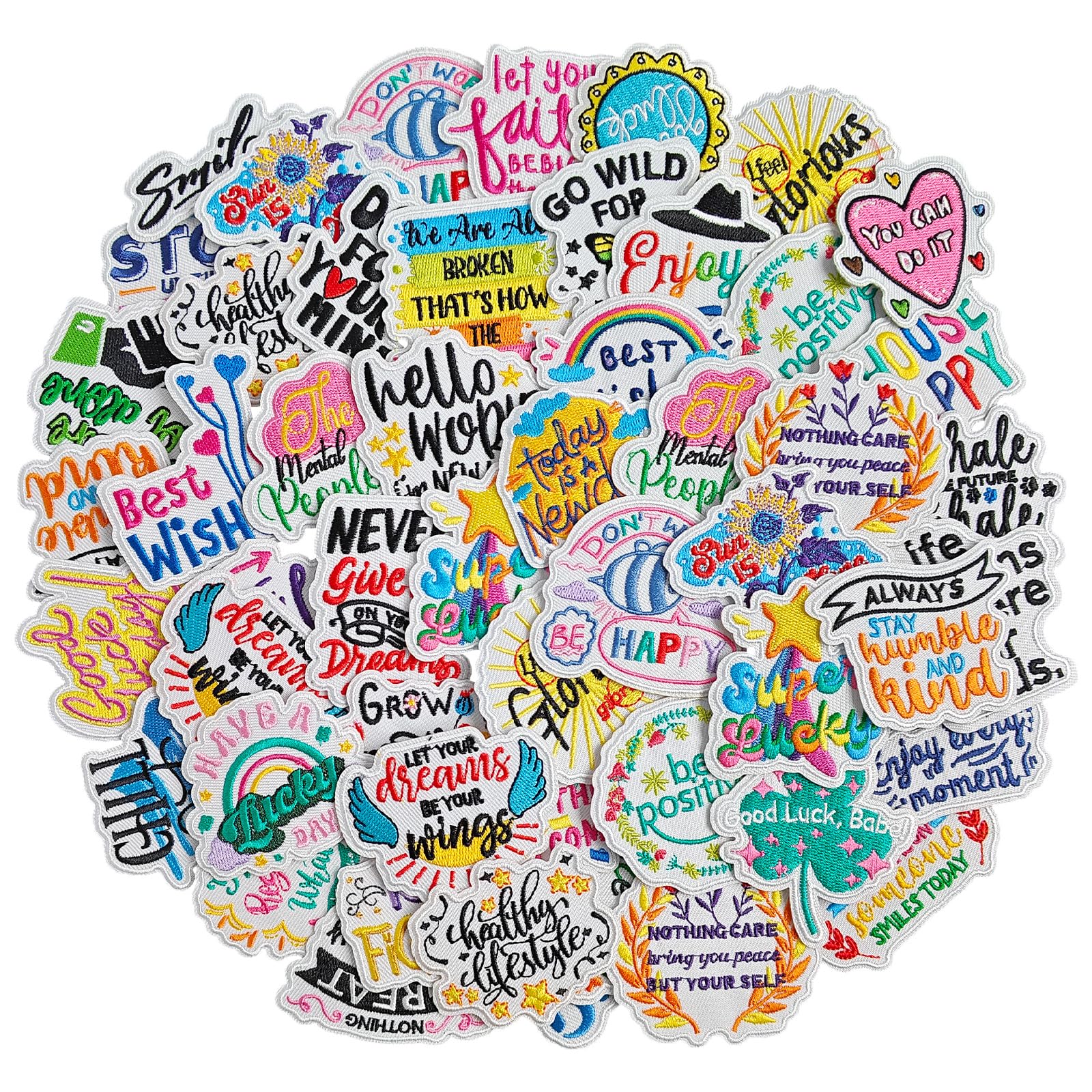 Photo 1 of RF-patch 40Pcs Random Positive Affirmations Patches, Inspirational Phrases Iron on Patches for Clothes, Hats, Jeans, Backpacks, Etc