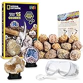 National Geographic Break Open 15 Premium Geodes - with Goggles, Detailed Learning Guide, 3 Display Stands, Great Stem Scienc