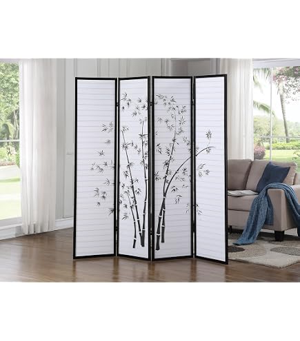 Roundhill Furniture Giyano Rice Paper/Wood 4-Panel Screen Room Divider in Sliver