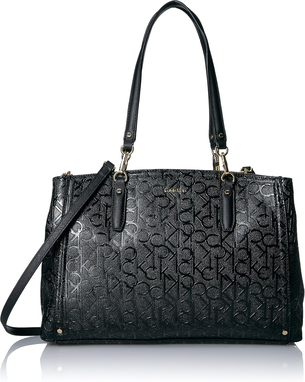 Calvin Klein Hudson Patent Emboss Triple Entry Satchel Satchel Bag, BLK