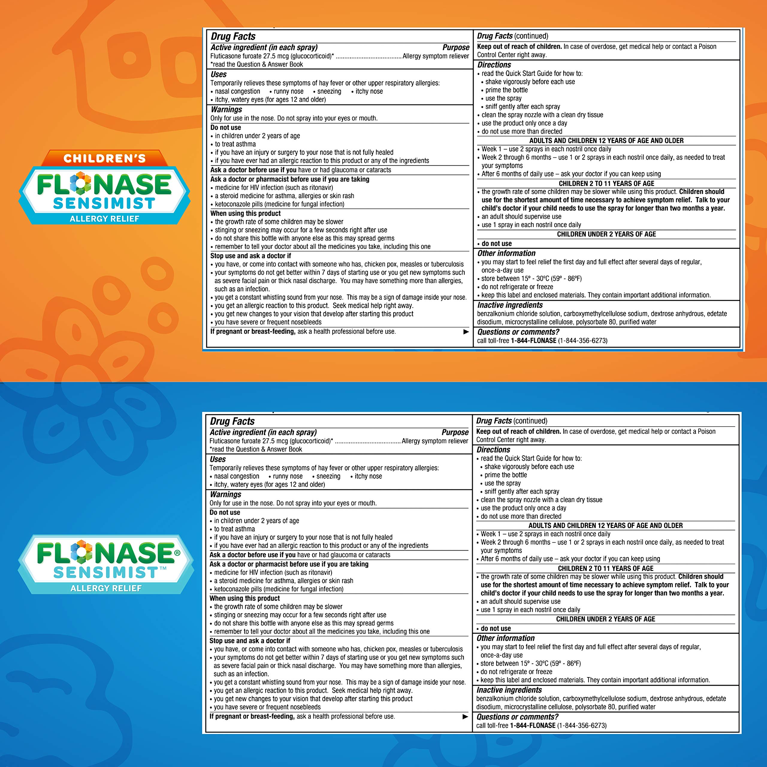 Flonase Sensimist Allergy Relief Nasal Spray for Adults and Kids - 120 Sprays Total (2 Bottles of 60 Sprays Each)