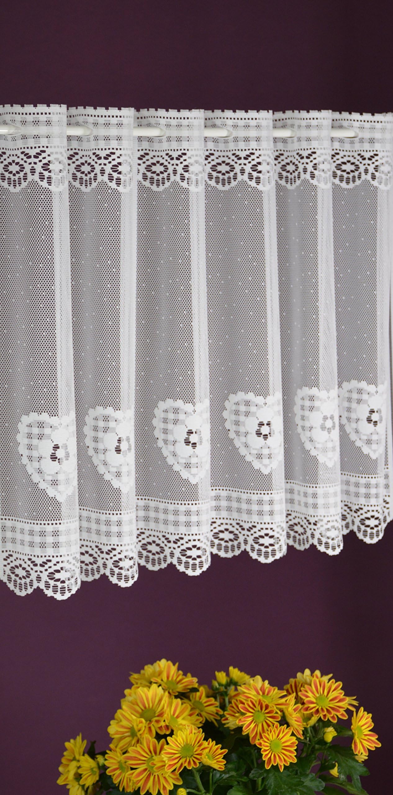 Albani Panel curtain to measure Heart Lamellenpanneau Bistro Curtain Net Curtain Country House Style Shabby Cafehausg Curtain Pole Height: 60 cm, width 14 cm Choice of Steps White