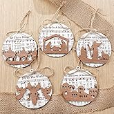 Shellwei 24 Pcs 2026 Christmas Nativity Scene Story Wooden Ornaments Gift Set Bulk Christian Music Sheet Manger Scene Nativity Religious Xmas Song 3D Hanging Ornaments Gift for Family(Delicate)