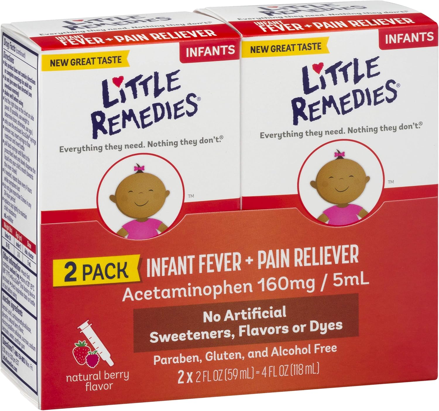Little Remedies Infant Fever & Pain Reliever | Natural Berry Flavor | 2 FL OZ | 2 Pack: Health & Personal Care