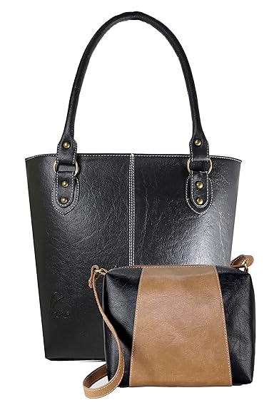 Fargo Fine Line PU Leather Womens & Girls Shoulder Handbag & Sling Bag Combo Of 2 (Black,Beige-Black_FGO-065)