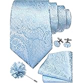 GUSLESON 8cm Paisley Tie Set for Men Necktie Lapel Pin Pocket Square Cufflinks Set for Men