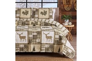 Great Bay Home Lodge Bedspread King/Cal King Size Quilt with 2 Shams. Cabin 3-Piece Reversible All Season Quilt Set. Rustic Quilt Coverlet Bed Set. Stonehurst Collection.