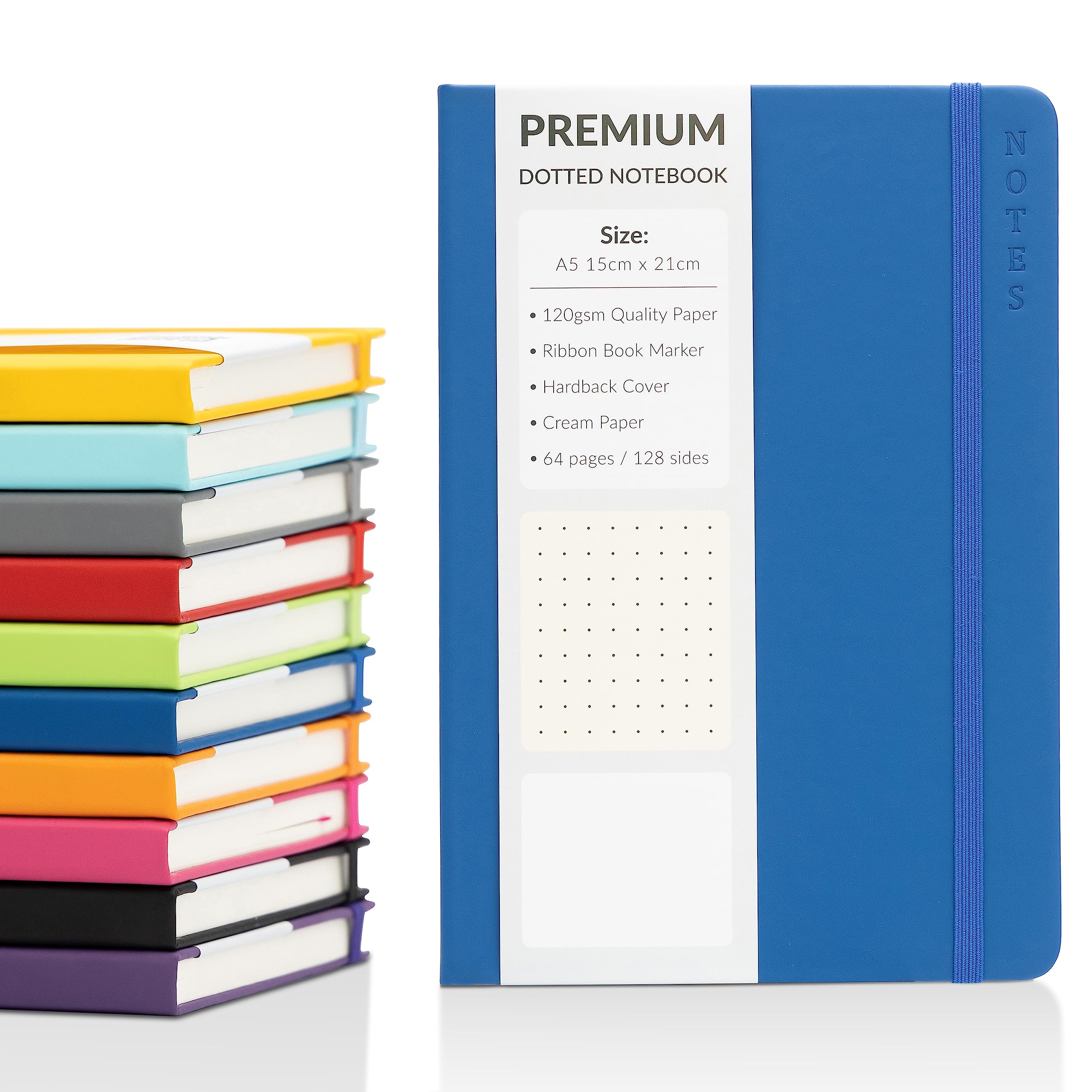 evelay Bullet Journal A5 Dotted Notebook with Faux Leather Hardback Cover and Premium 120gsm Thick Dot Grid Paper (128 Cream Pages, Navy)