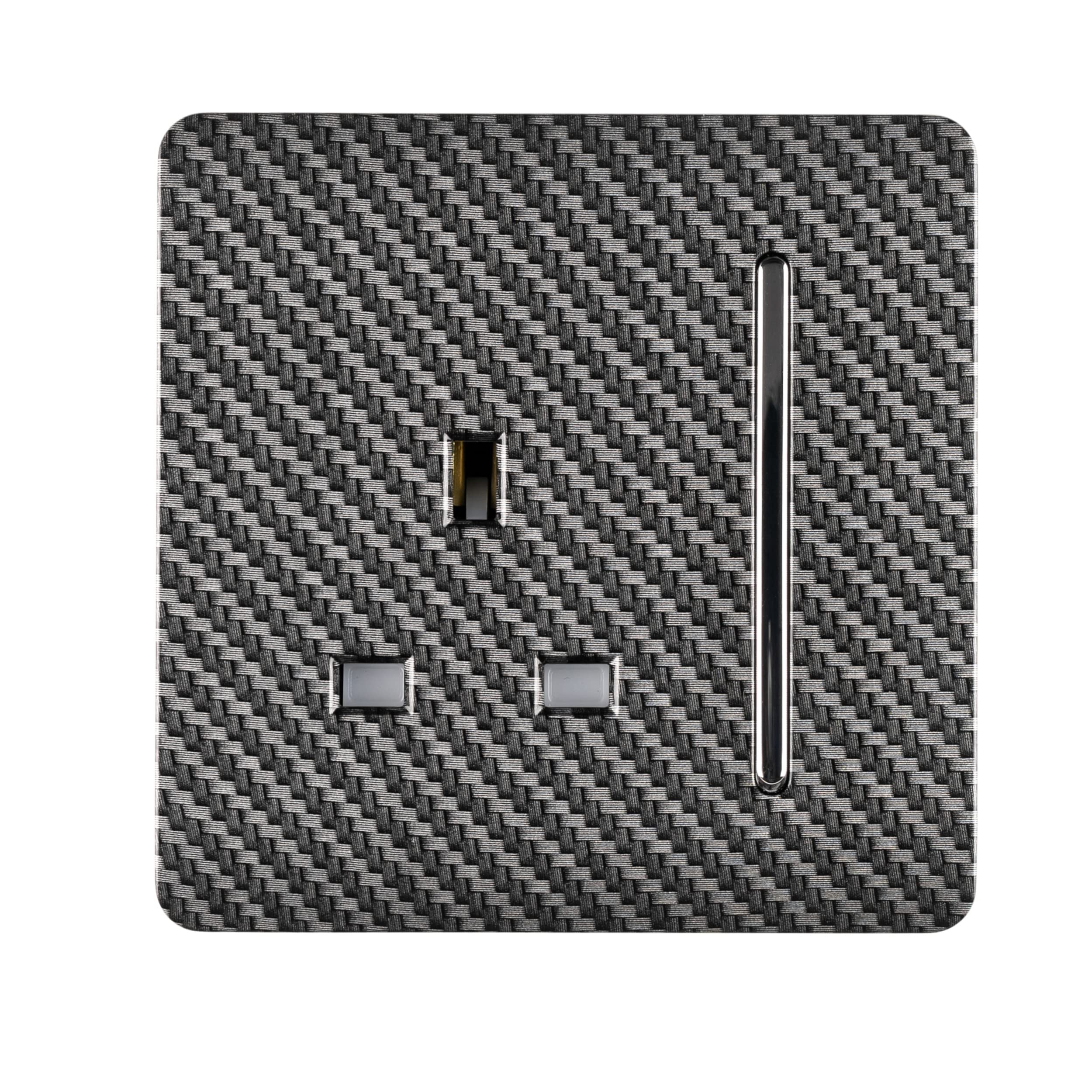Trendi 1 Gang Raised Artistic Modern Glossy Screwless 13 Amp Single Pole with Chrome Switched UK Standard Electrical Double Wall Plug Socket in Carbon Fibre - ART-SKT13CF — image 1