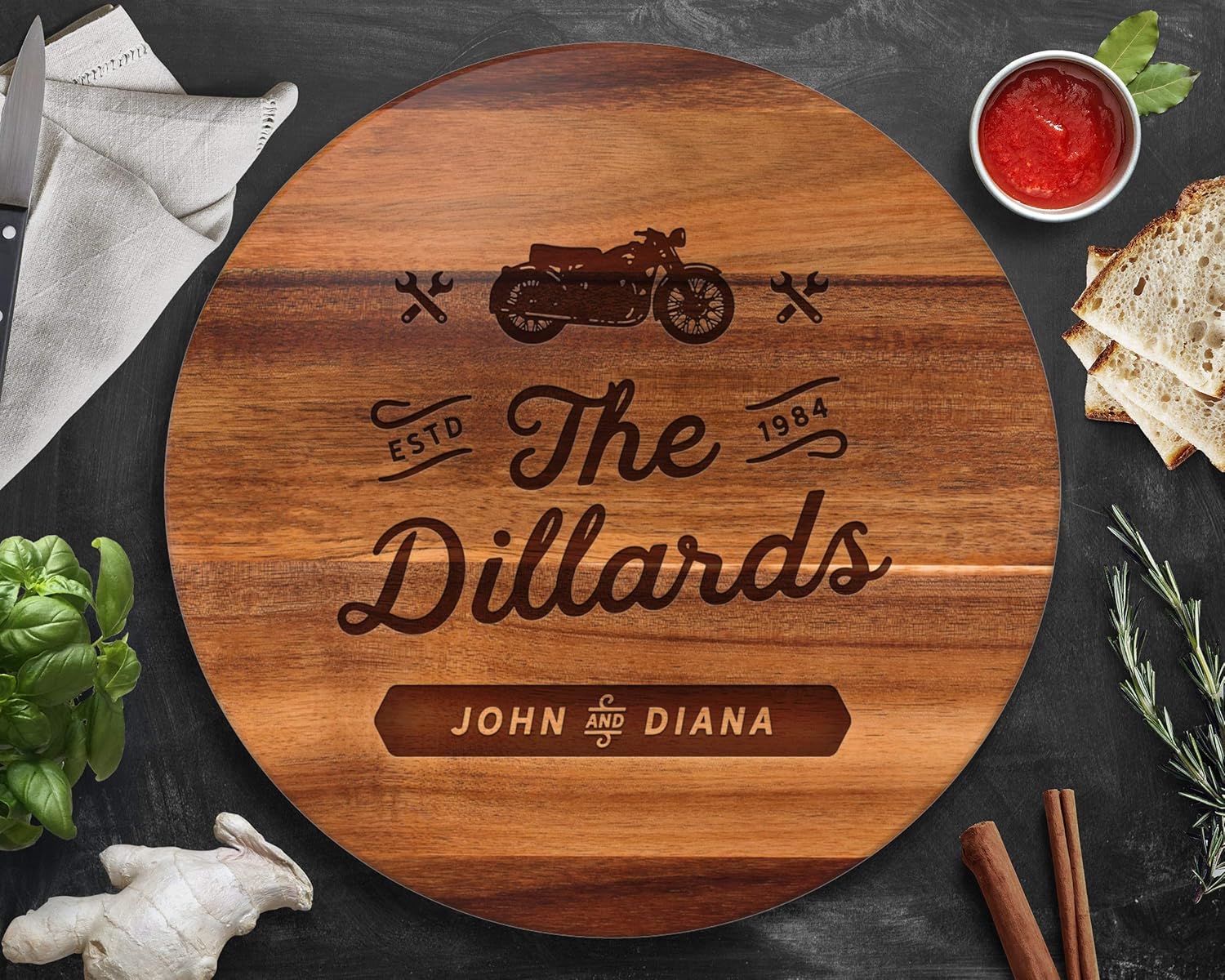 Motorcycle Gift, Lazy Susan, Engraved Wood Gift, Motorcycle