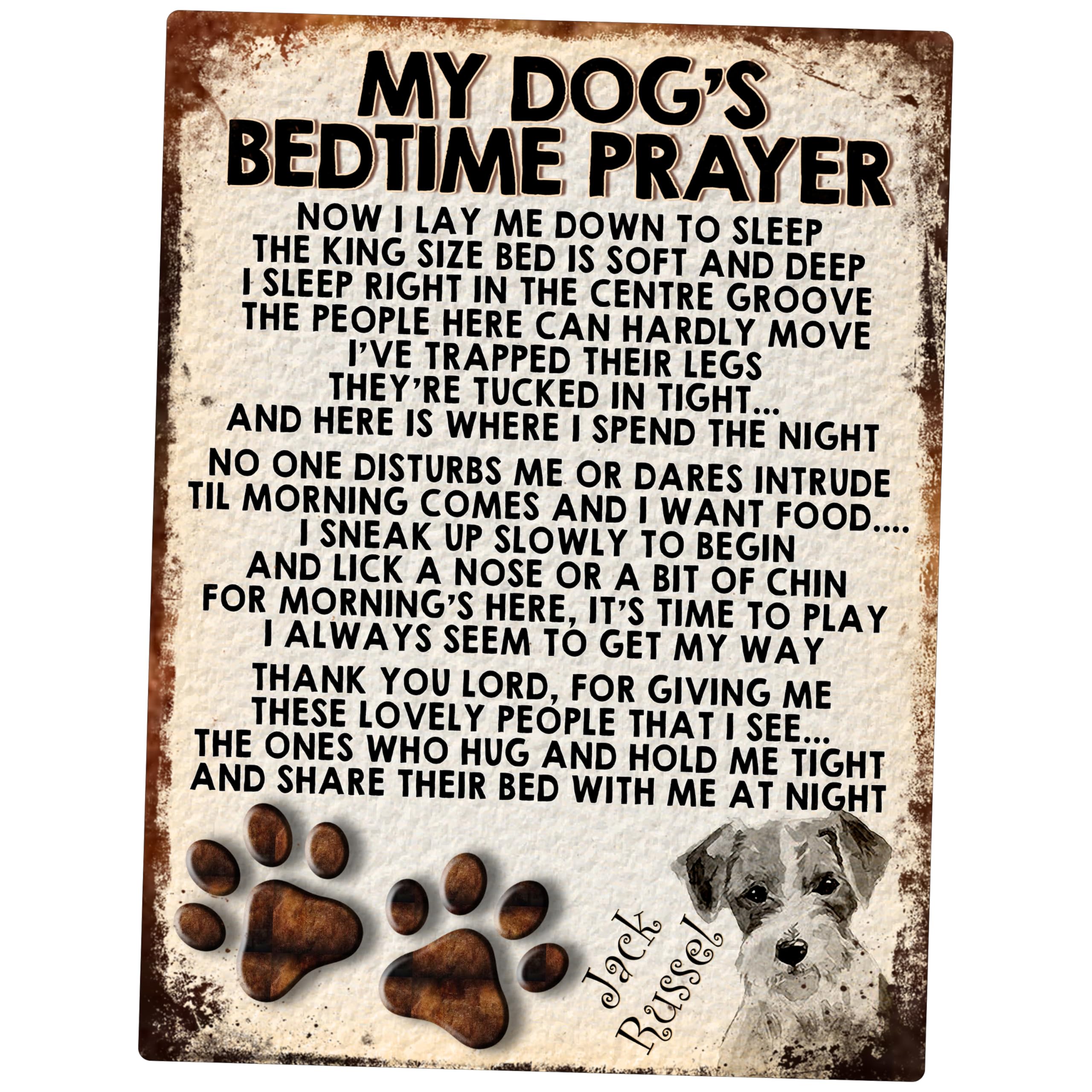 MY DOG'S BEDTIME PRAYER RETRO STYLE METAL TIN SIGN/PLAQUE (JACK RUSSEL GREY)