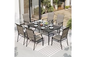 SUNSHINE VALLEY 7 Piece Patio Dining Sets for 6, Black Outdoor Table and Chairs Set with 1 Wood-Like Patio Table(1.57"-1.9" Hole) and 6 Textilene Patio Chairs, Outdoor Dining Sets for Deck Backyard