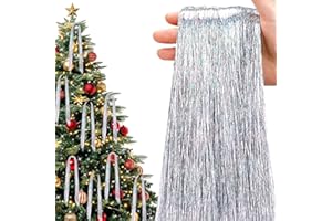 AUGSUN 6000 Strands Christmas Tinsel icicles, Laser Silver 19.7" Shiny Vintage Tinsel Foil Fringe Icicles for Christmas Tree Glitter Hanging Decorations for Home Xmas Holiday Wedding Party Supplies