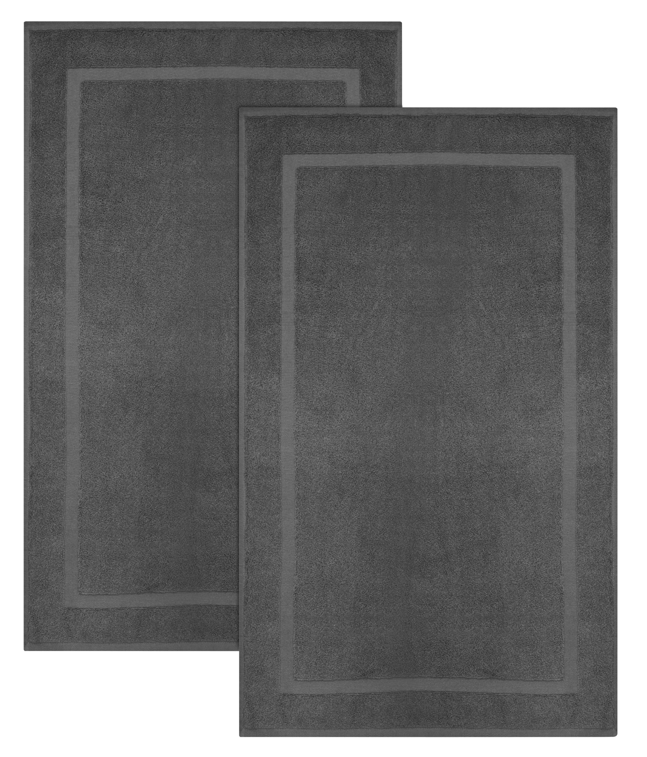 COTTON CRAFT Bath Mats - 2 Pack 100% Cotton 21x30 Inches - Ultra Absorbent - Plush 900 GSM - Banded Border Luxury Towel Rug - Step Out Tub Shower Floor Mat -Not a Bathroom Rug - Charcoal Grey