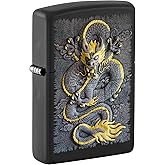 Zippo Lighter: Stone Dragon Design - Black Matte 81713