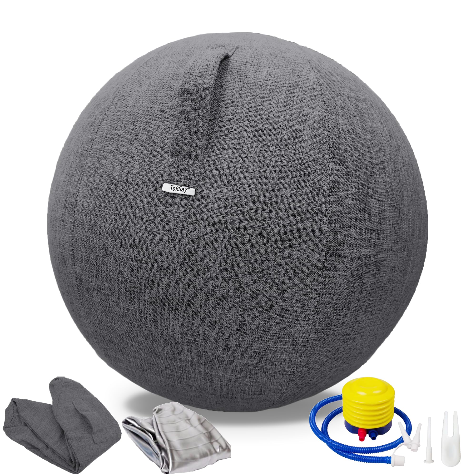 Photo 1 of TokSay Exercise Ball Chair for Home Office - 25IN Yoga Ball with Leathaire Cover - Anti-Burst Stability Ball for Pregnancy, Balance & Active Sitting - Pump Included (Black)