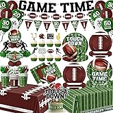 Football Party Decorations Include Paper Plates Napkins Cake Topper Banner Balloon Touchdown Tablecloth for Football Birthday Game Day Tailgate Party Decor, Football Party Supplies Kit Serve 24