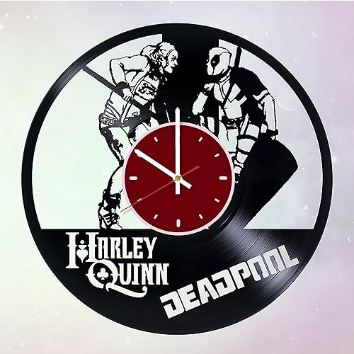 Amazon Com Deadpool And Harley Quinn Vinyl Wall Clock Living Room