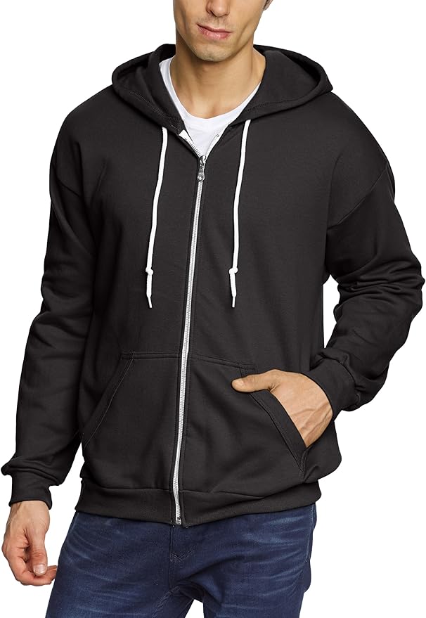 Anvil Men's ZipFront Fleece Hoodie, Black, Size 40/42 (Brand Size