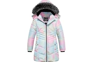 Pursky Girls' Warm Winter Coat Long Parka Fleece Lined Waterproof Puffer Jacket With Removable Hood
