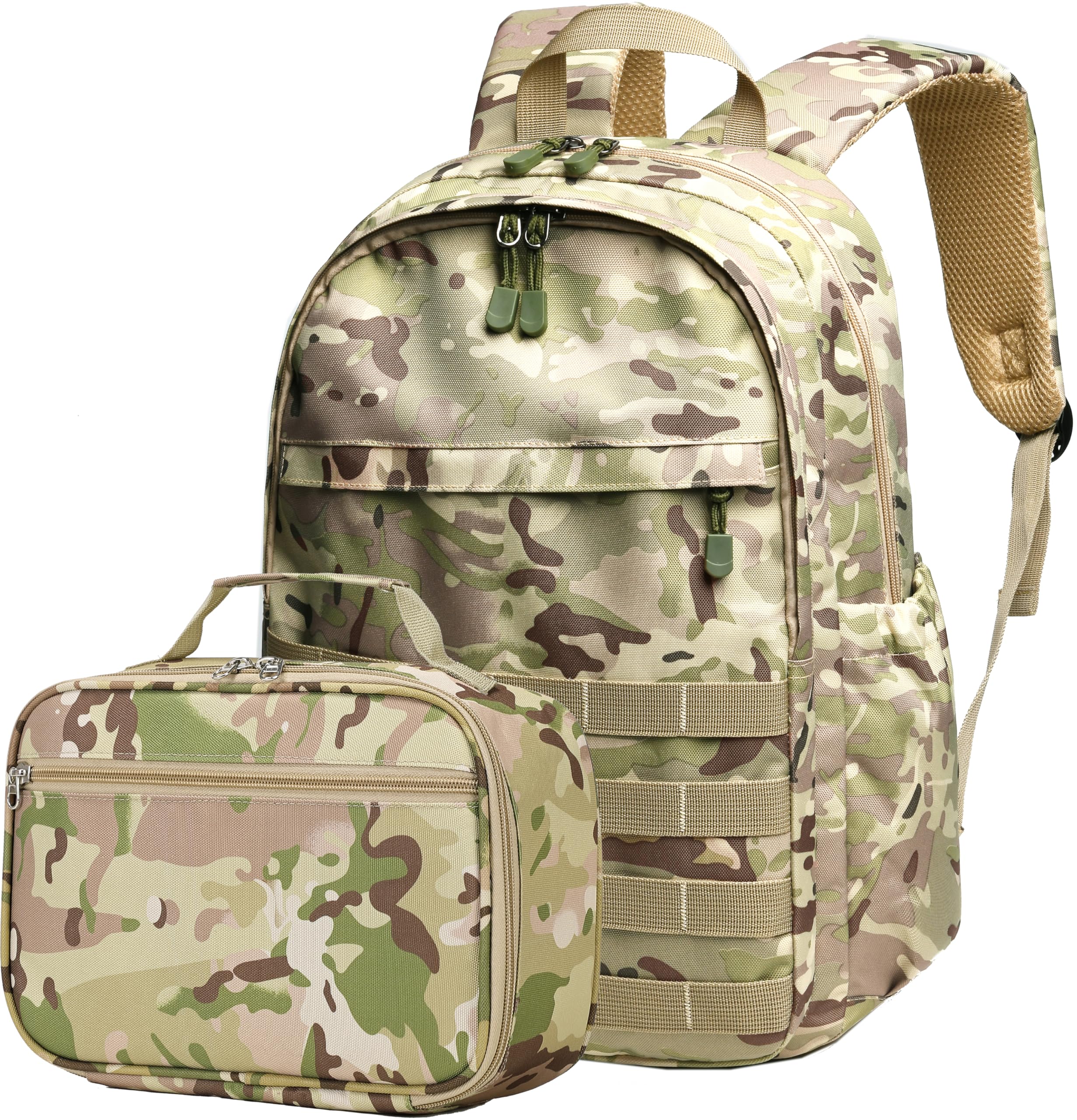 Photo 1 of Wraifa Boys Backpack With Lunch Box Waterproof Kids School Bag Outdoor Travel Camping Daypack Camo Backpack for Boys Rucksack (Amy Green With Lunch Box, Large)
