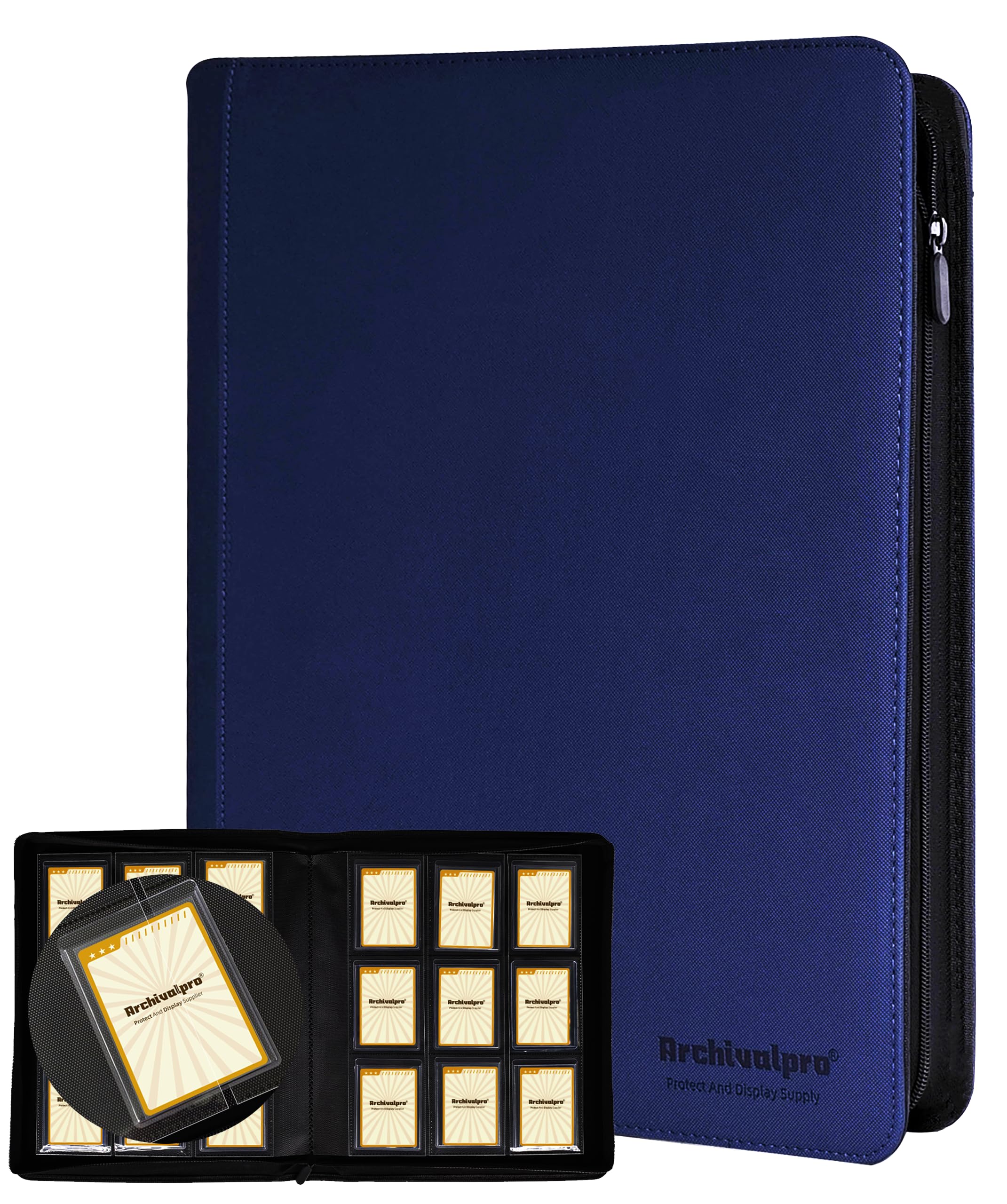 ARCHIVALPRO 9-Pocket Toploader Binder | Holds 288 (3"x4") Toploaders | Protective Card Album for Pokemon, Sports,MTG Trading Cards Navy Blue