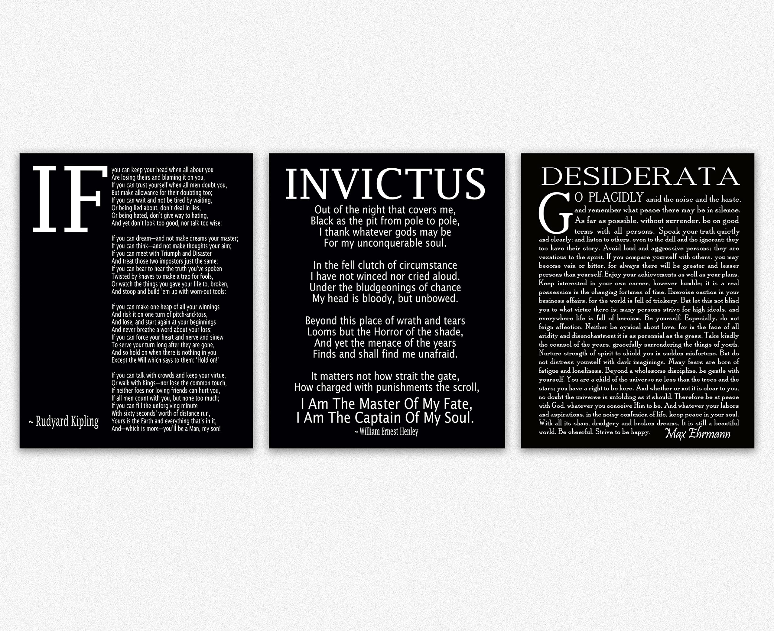 Wallbuddy If Poem Invictus Poem and Desiderata Inspirational Poems Set of 3 (8.3 x 11.7 (A4), Matt Black)