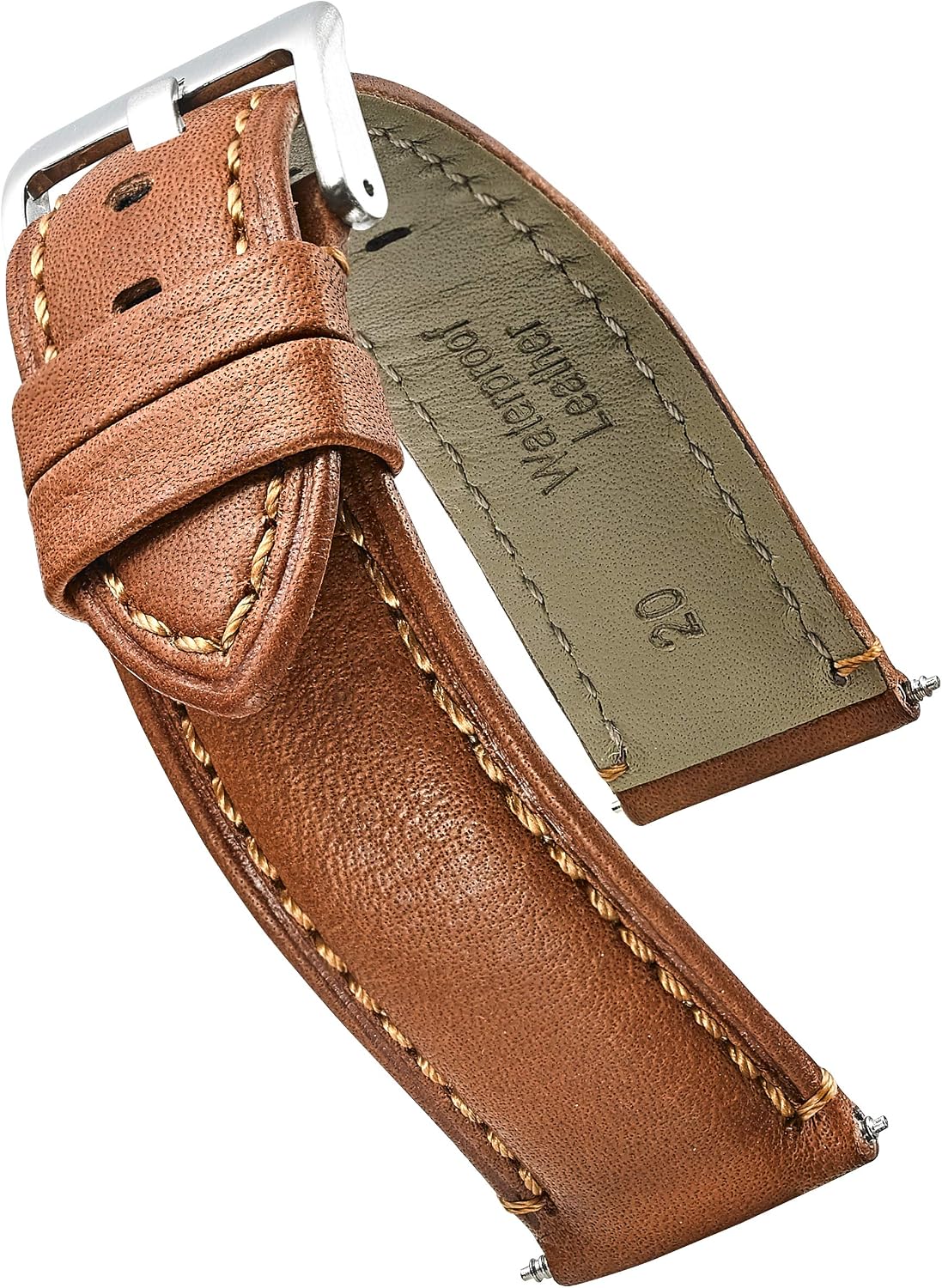 ALPINE Padded soft genuine waterproof leather watch strap - black, brown, tan - 18mm - 24 mm - TAN 20 MM, 20MM