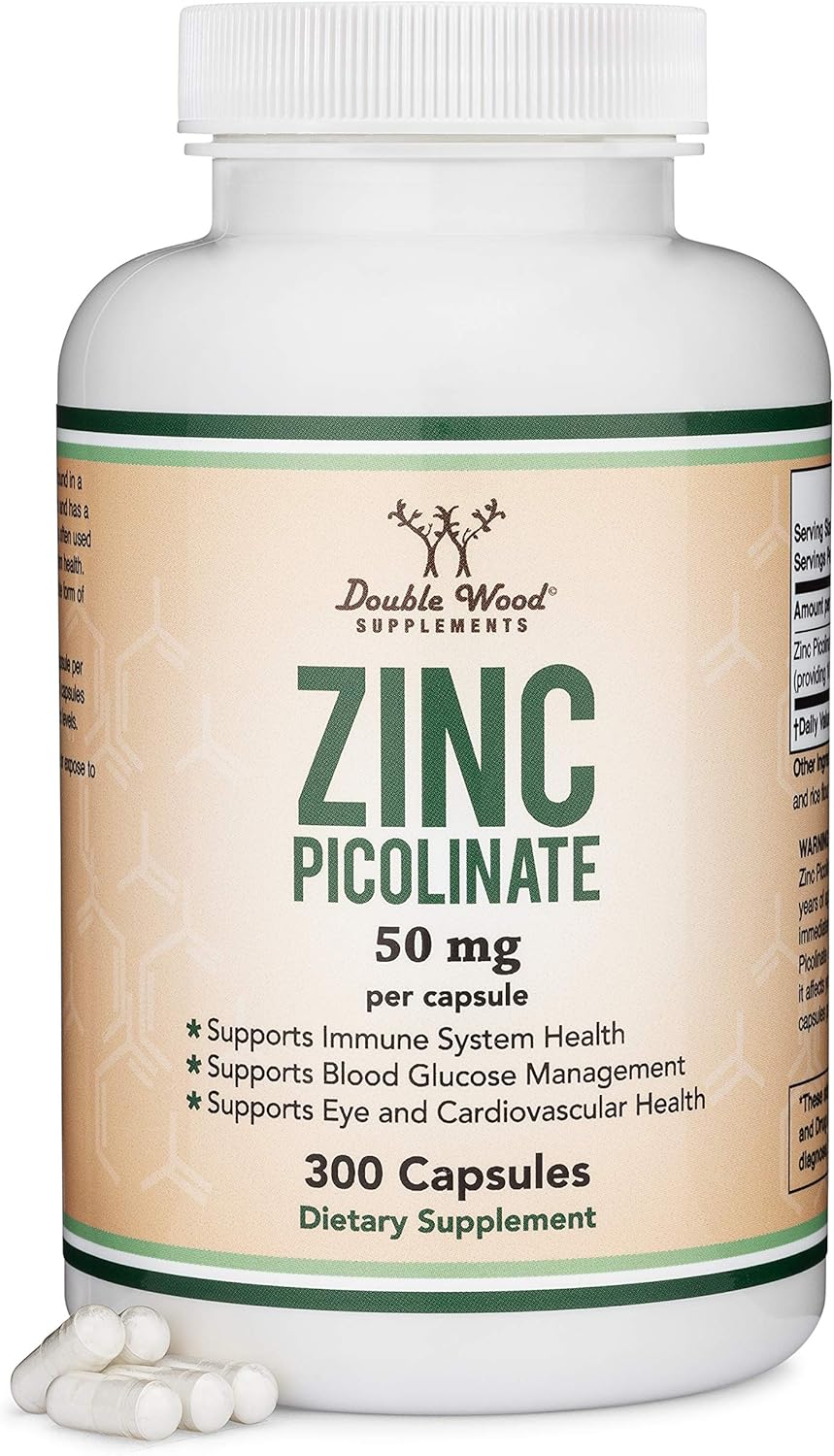 Zinc Picolinate 50mg, 300 Capsules (Immune Support for Kids and Adults) Non-GMO, Gluten Free, Made in The USA (300 Day Supply) by Double Wood Supplements: Health & Personal Care