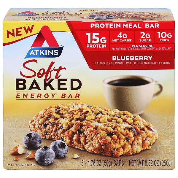 ATKINS SOFT BAKED ENERGY BARS, BLUEBERRY, 15G PROTEIN,...