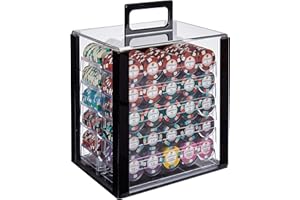 CLAYSMITH GAMING Showdown Poker Chips Set - 1000 Heavyweight (13.5-Gram) Clay Composite Chips, 10 Acrylic Trays, and Clear Carrying Case - Professional Casino Supplies, Kits, Holders, & Storage Container