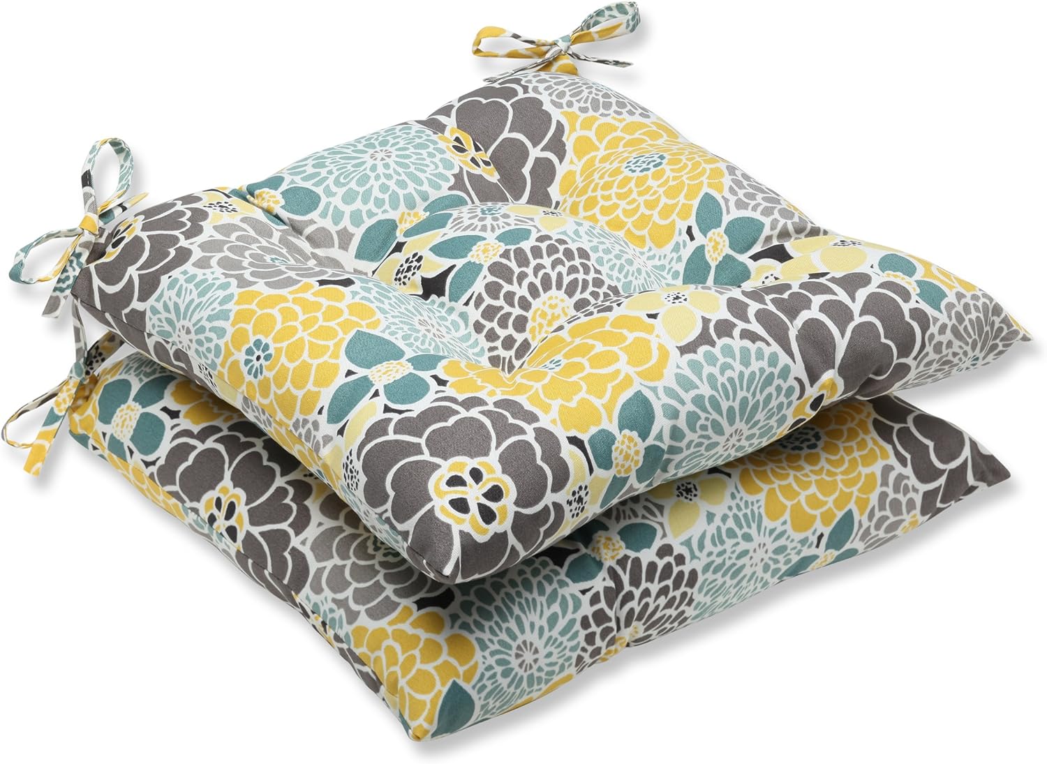 Pillow Perfect Outdoor/Indoor Lois Vapor Tufted Seat Cushions (Square Back), 19" x 18.5", Blue, 2 Pack