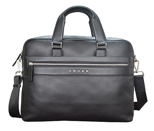 Cross Mens Genuine Leather Slim Briefcase with Free Cross Agenda Pen - Black (AC021112N)