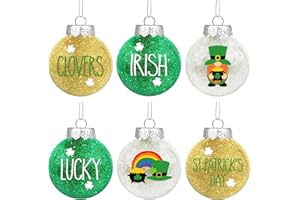 LAIRYAN St. Patrick's Day Ball Ornaments - Glitter St. Patrick's Day Tree Ornaments, St. Patrick's Day Decorations Irish Clovers Lucky Hanging Balls Baubles for Home Tree Party (6PCS)