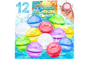 Bambibo Reusable Water Balloons for Kids - Pack of 12 | Anti Slip Shell Design, Pool Water Toys | Mesh Bag | Refillable Water Balloons Quick Fill Magnetic Balls |Splash Balls Gifts for Kids