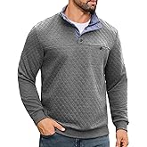 URRU Men's Quilted Sweatshirt Contrast Stand Collar Dressy Casual Long Sleeve Quarter Botton Fall Pullover Sweaters S-2XL