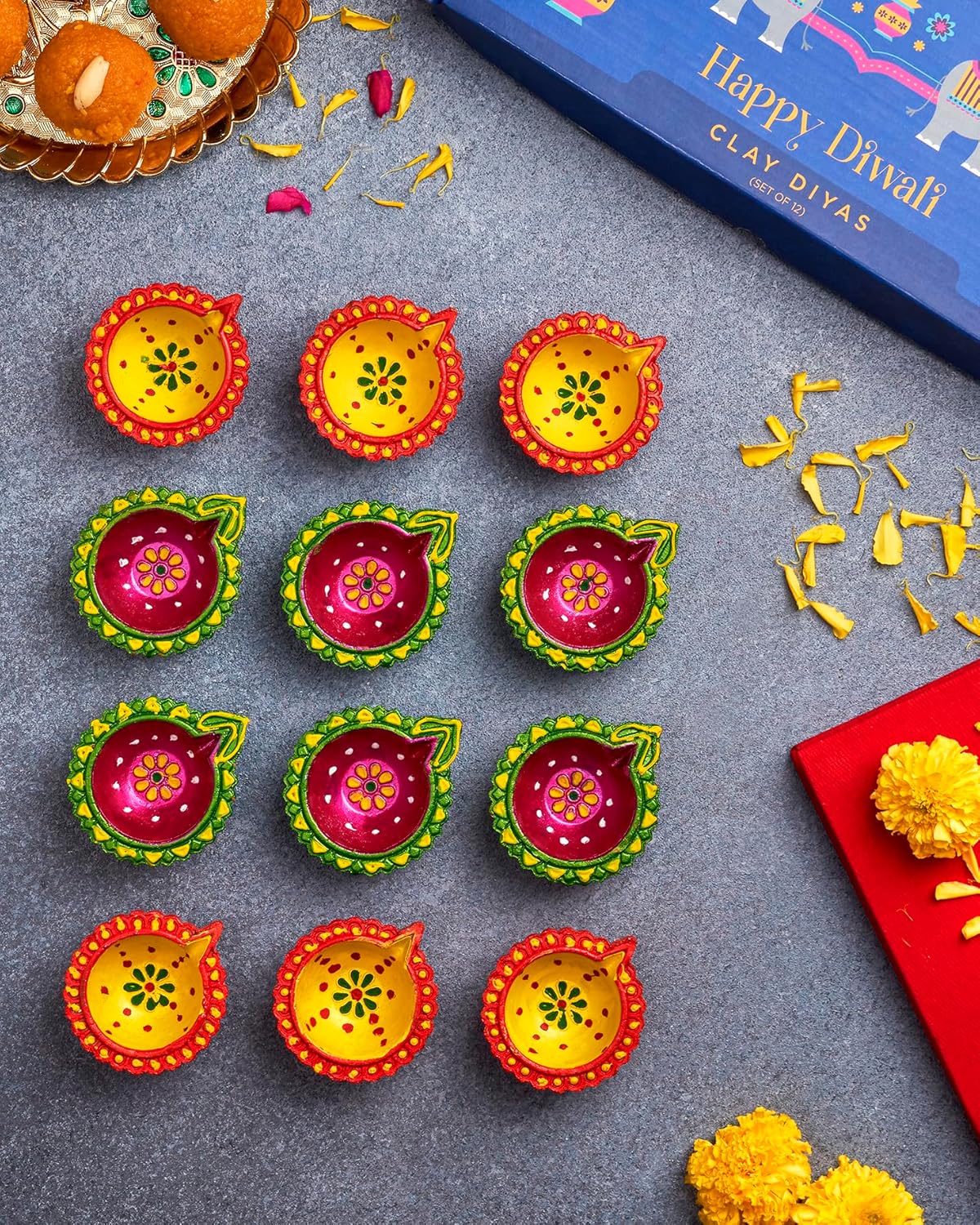 Oil Lamps & Accessories - IndoTribe 12Pc Diwali Diyas For Decoration Diwali Decorations For Home Diwali Lights Diwali Decor Diwali Diya Diwali Candle Diwali Gifts For Friends Clay Diya For Diwali Tea Lights Candles Diwali Diya