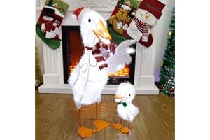 MAGGIFT 2 Pack Lighted Tinsel Ducks Christmas Decor, with Clear 50 Count Incandescent Lights, Light Up 30" Mother Duck and 12" Baby Duck Indoor or Outdoor Yard Lawn Festive Holiday Decoration