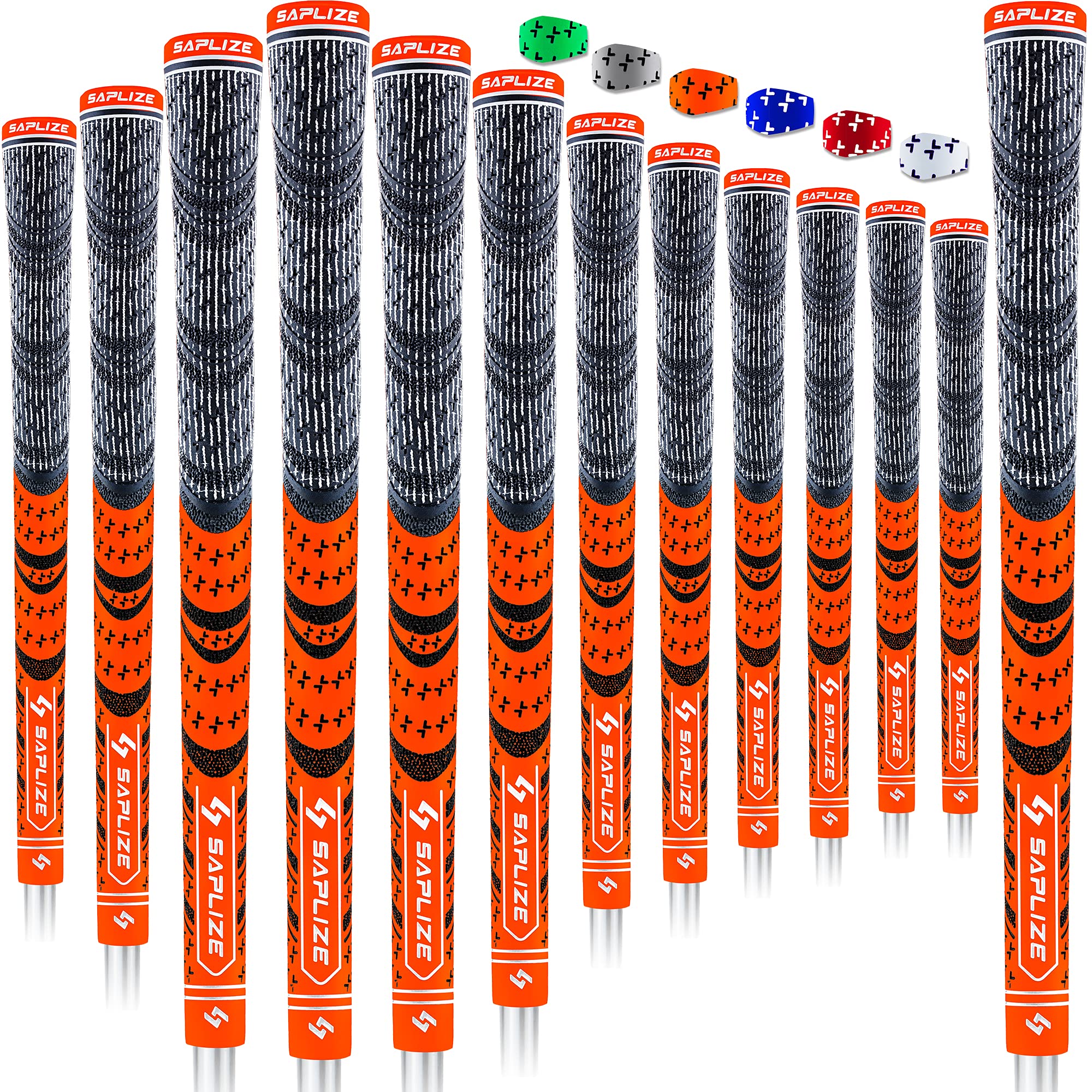 SAPLIZE 13 Golf Grips, Standard, Orange, All Weather Multi Compound Hybrid Golf Club Grips