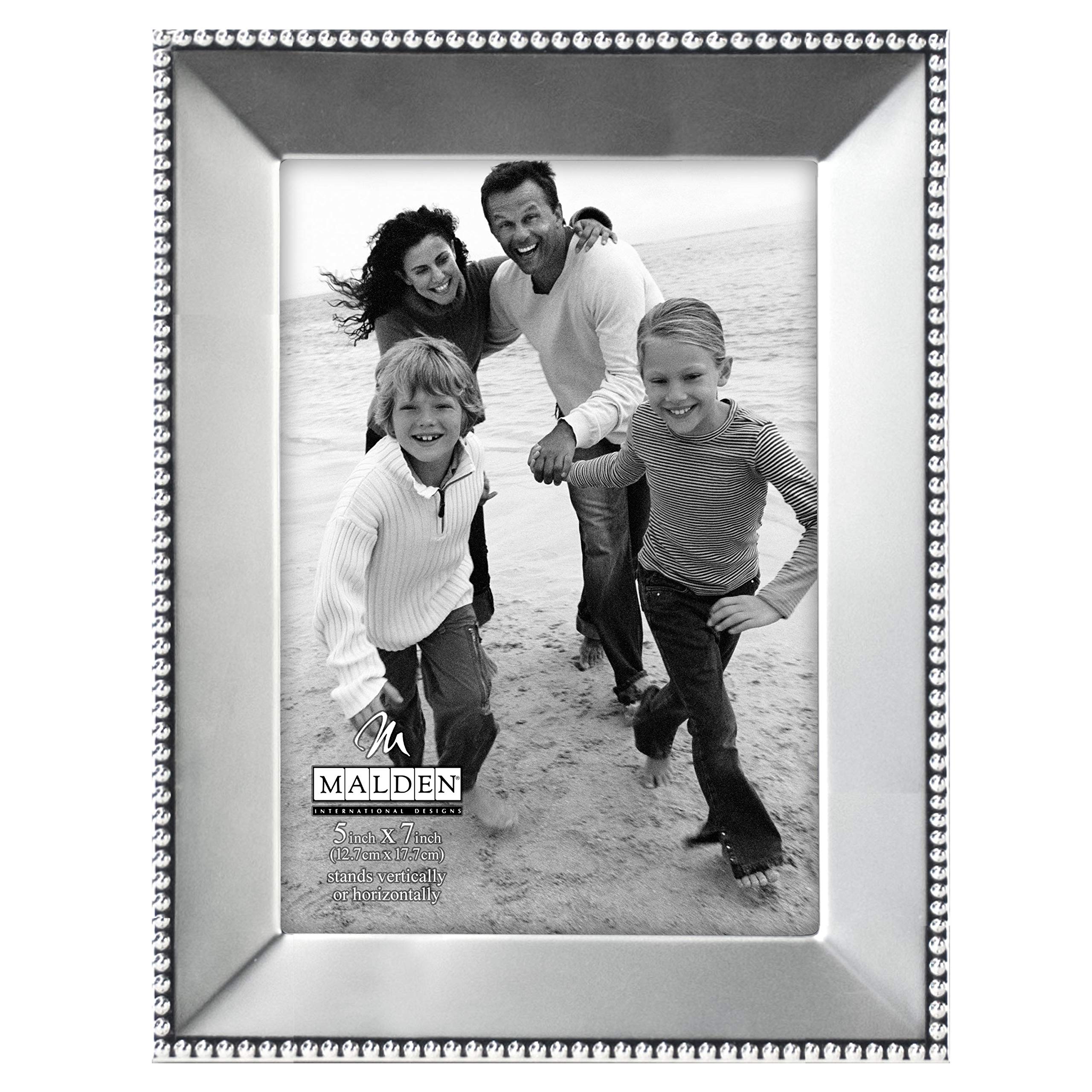 Malden International Designs Marquee Bead Satin Nickel Picture Frame, 5x7, Nickel
