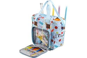 KOKNIT Knitting Tote Bag, Portable Carry on Knitting Crochet Yarn Storage Bag with Pockets Organizer Crochet Hooks, Knitting Needles and Accessory