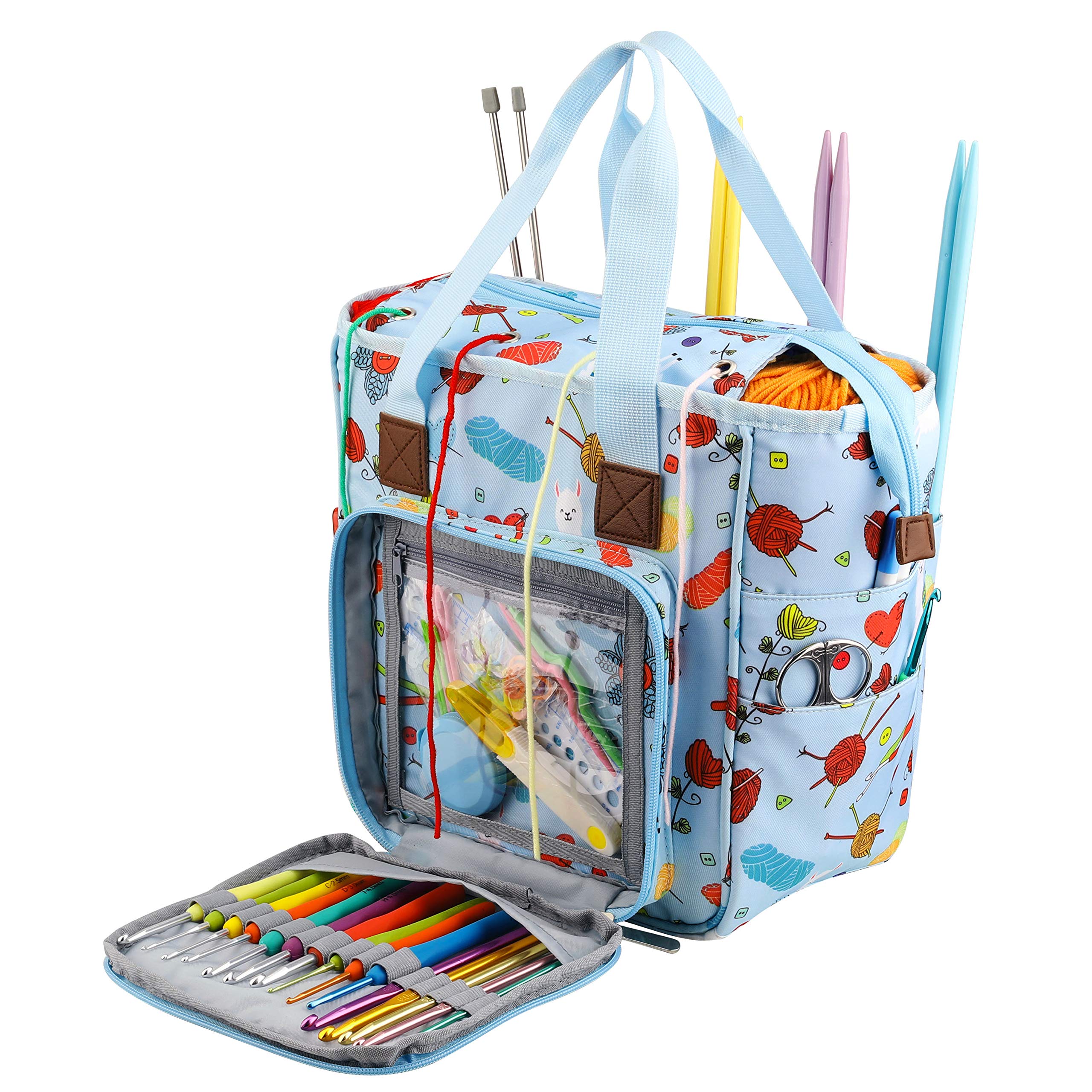 KOKNIT Knitting Tote Bag, Lightweight Knitting Yarn Storage Bag for Carrying Project with Pockets for Crochet Hooks, Knitting Needles and Accessory, Stylishly Designed Can be Matched with Any Outfit