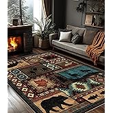 YIHOUSE Rustic Cabin Area Rug 5x7,Machine Washable Lodge Bear Rug,Non-Slip Low Pile Print Pattern Southwestern Rug for Living Room Bedroom